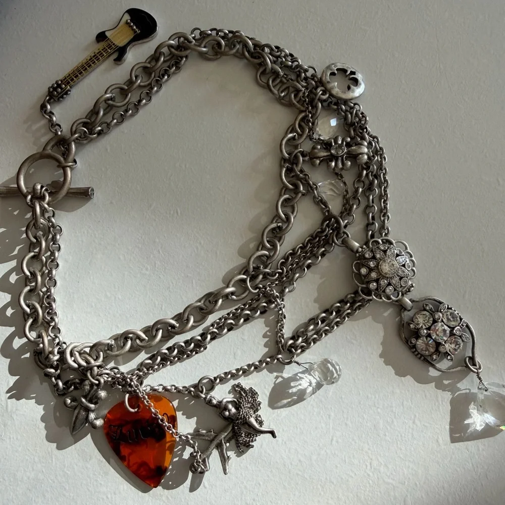 Lucky Brand Silver Rock N Roll Charm Necklace - Picture 2 of 7